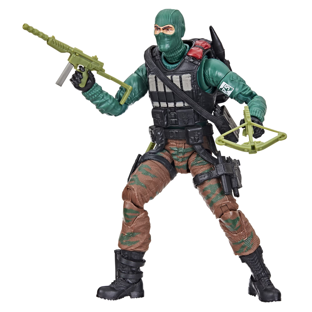 G.I. Joe Classified Series Retro Cardback Beach Head posed with submachine gun and crossbow